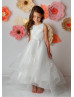 Beaded Ivory Lace Tulle 3D Flowers High Low Flower Girl Dress